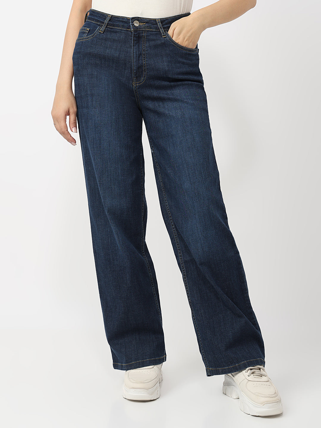 Blue High-Rise Wide Leg Jeans