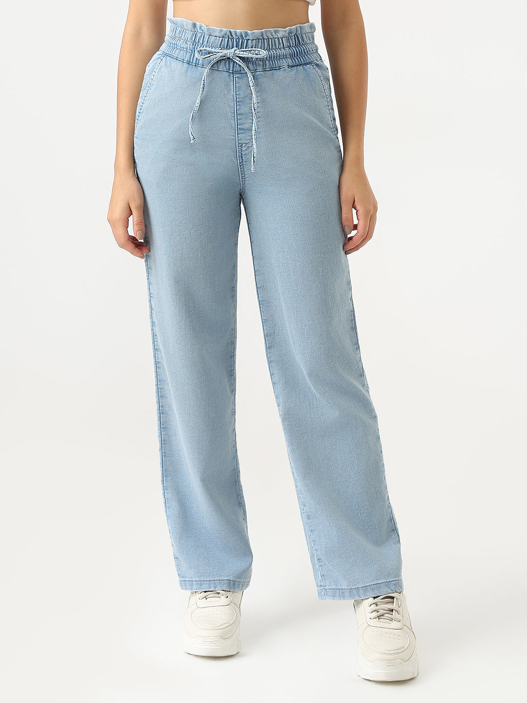 Women High-Rise Regular Fit Denim Joggers