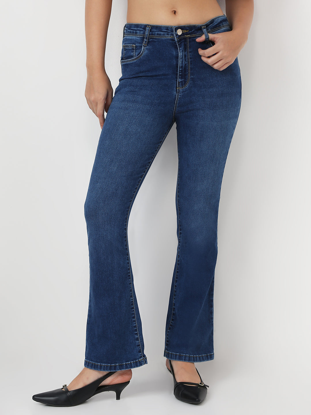 Women Dark Blue High-Rise Flare Jeans