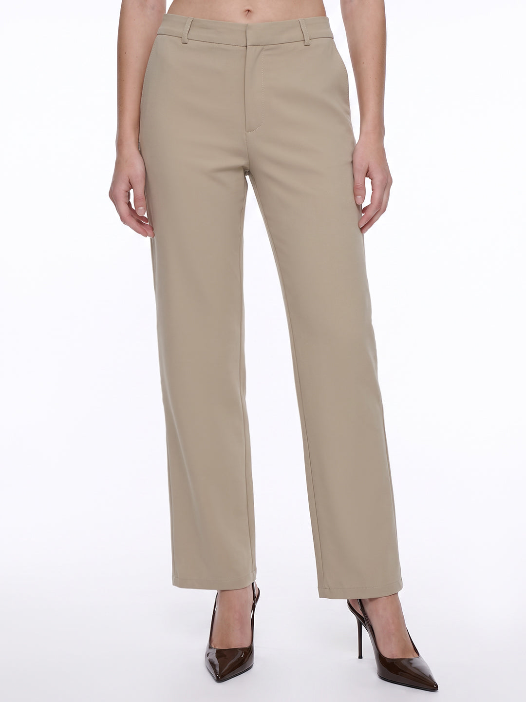 Beige High-Rise Straight Fit Korean Pants