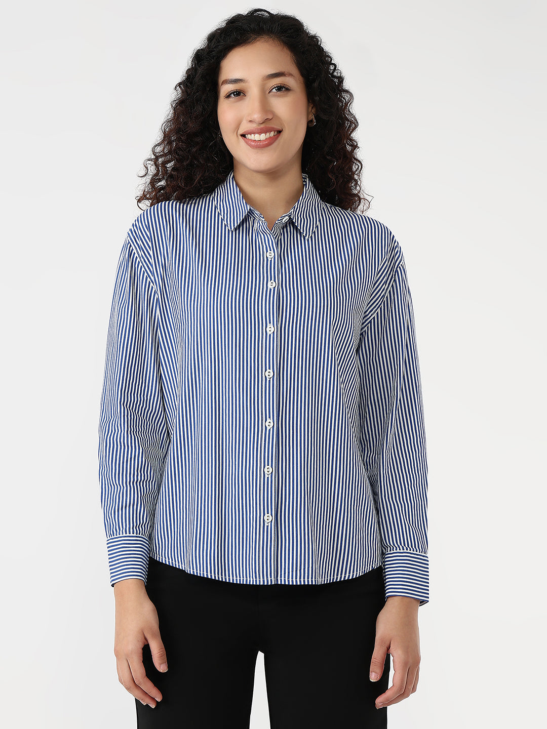 Women Electric Blue/White Slim Oversized Shirt