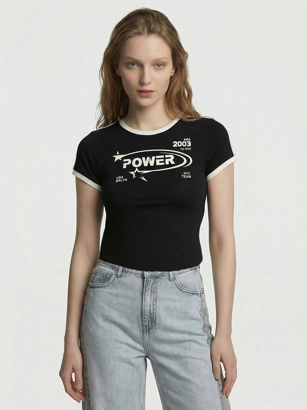 Women Black Crop Genz Tees