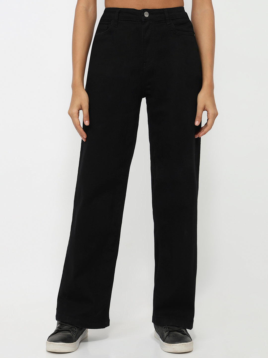 Women Black High-Rise Straight Fit Jeans