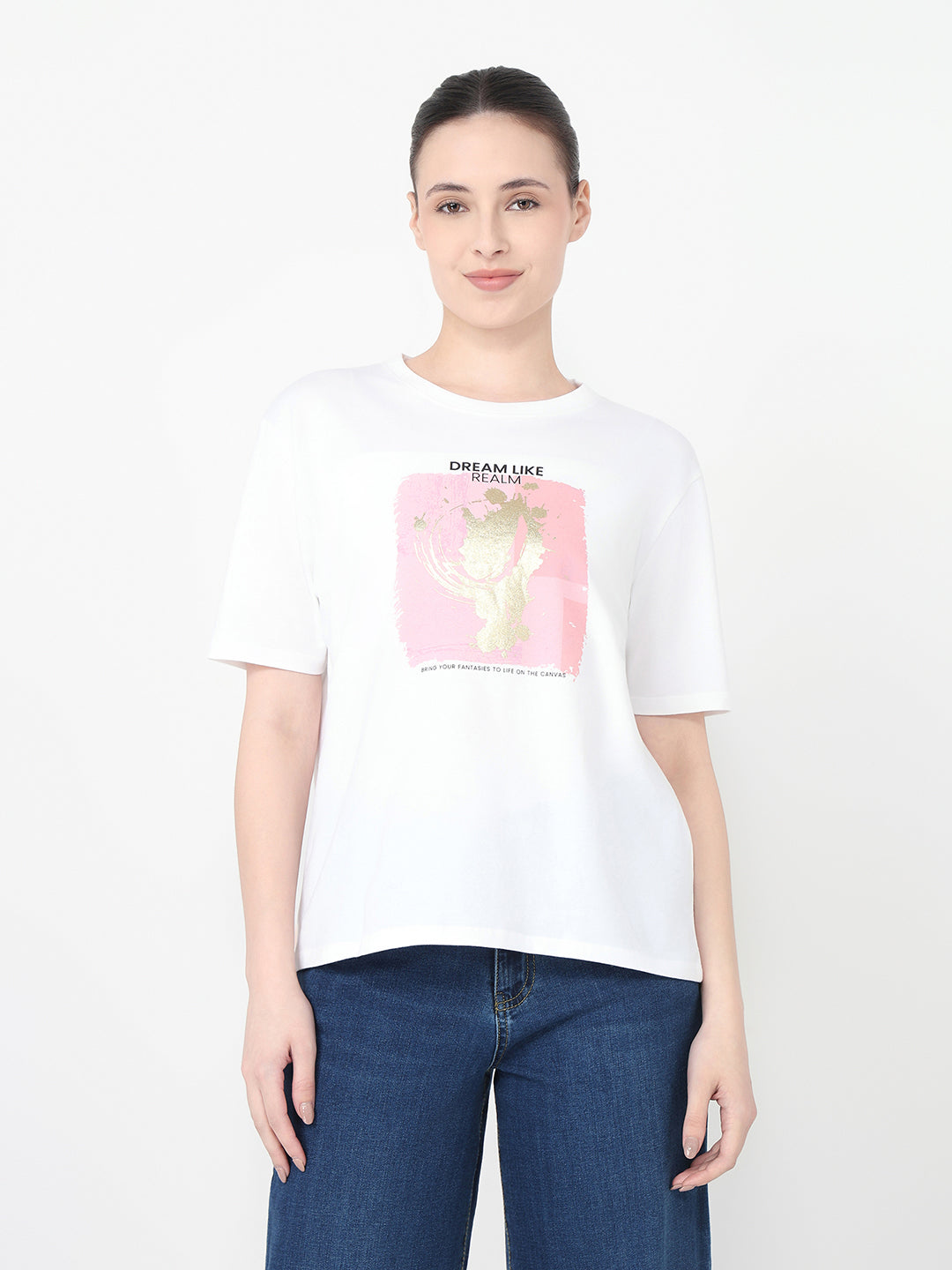 Women White Slim Fit Graphic T-Shirt