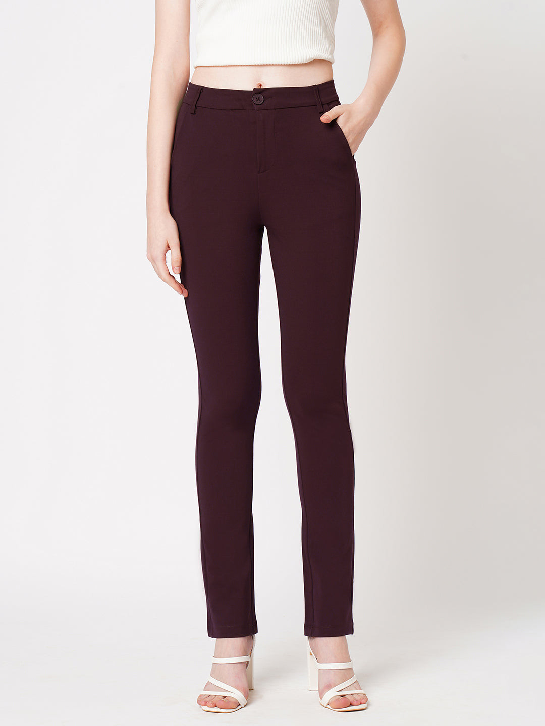 Women Wine High-Rise Skinny Treggings