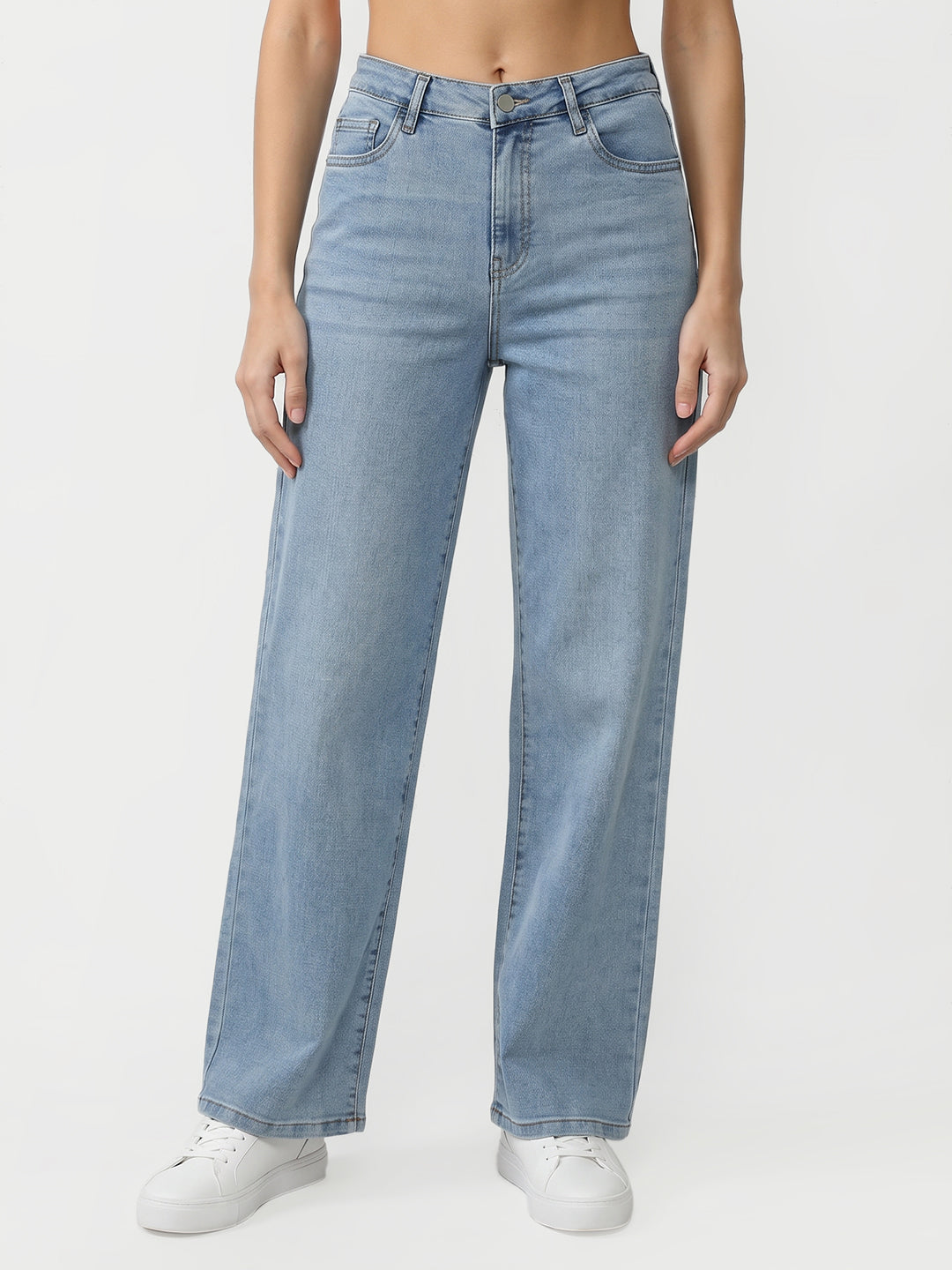Women Light Blue High-Rise Wide Leg Jeans
