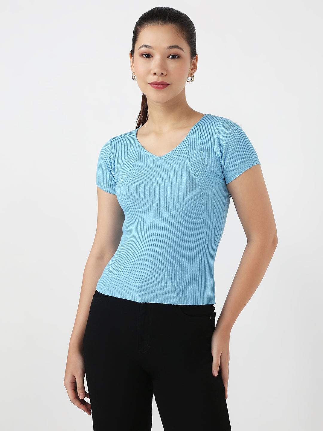 Women Sky Slim Flat Knit Top
