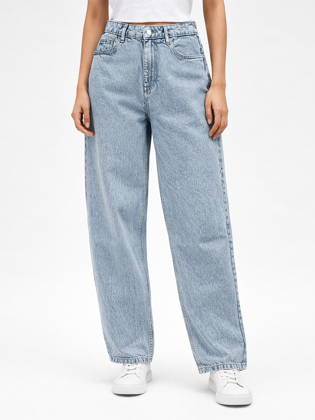 Women Blue High-Rise Barrel Jeans