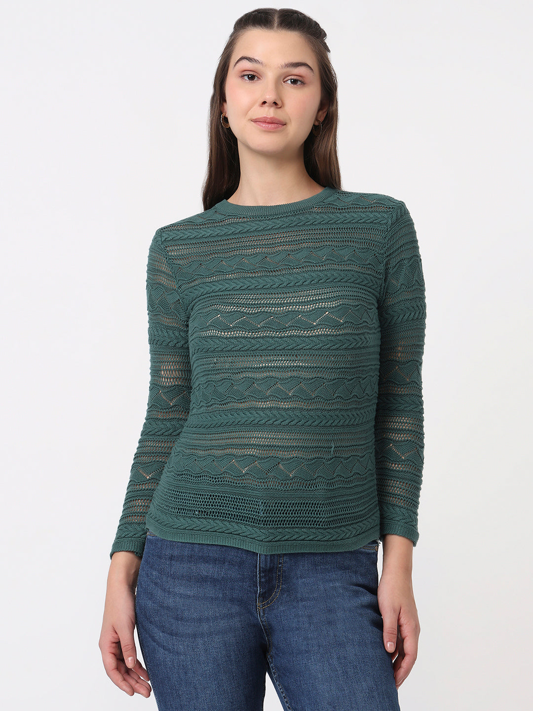 Women Green Moss Slim Fit Flat Knit