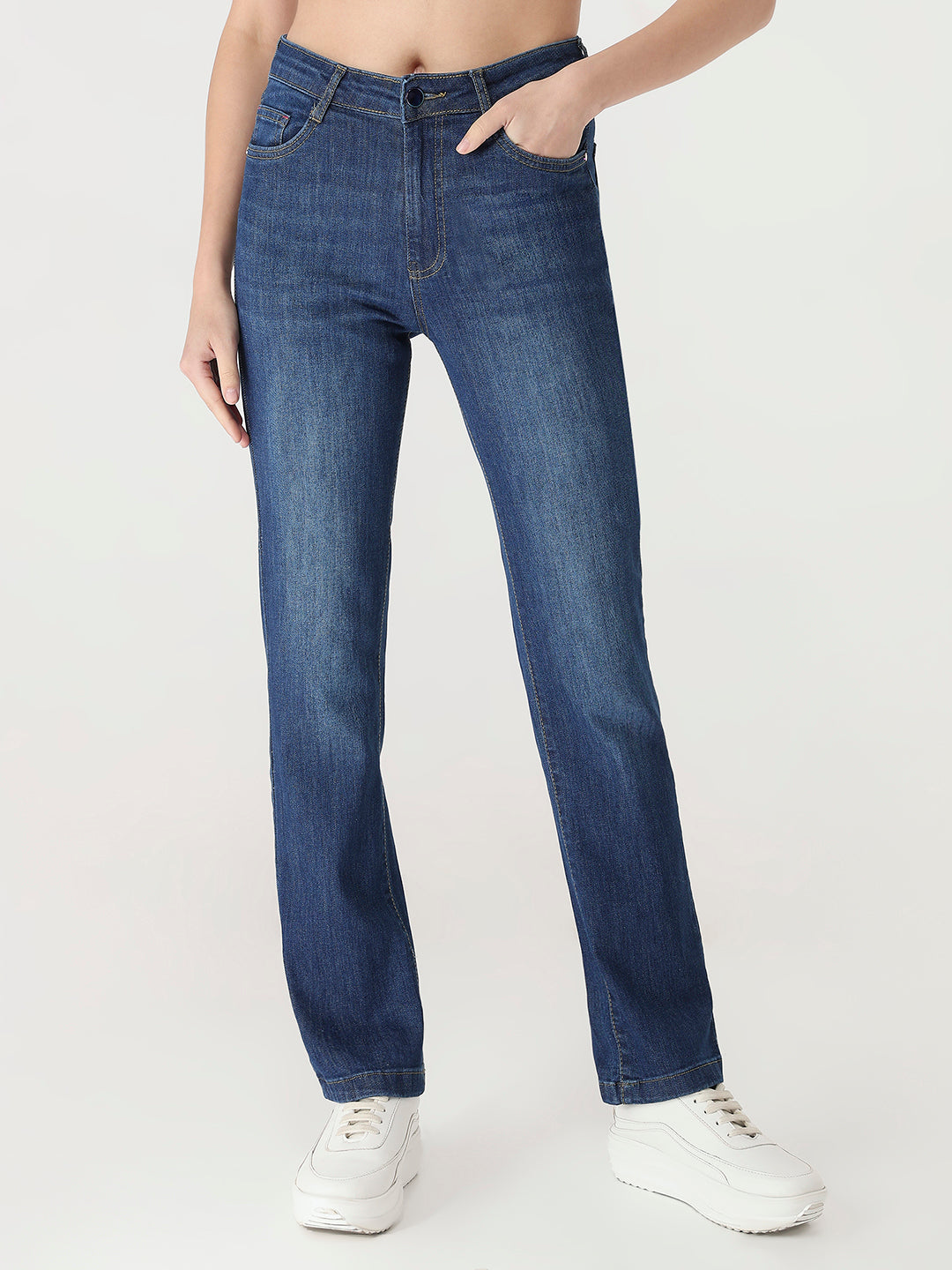 Women Dark Blue High-Rise Slim Straight Fit Jeans