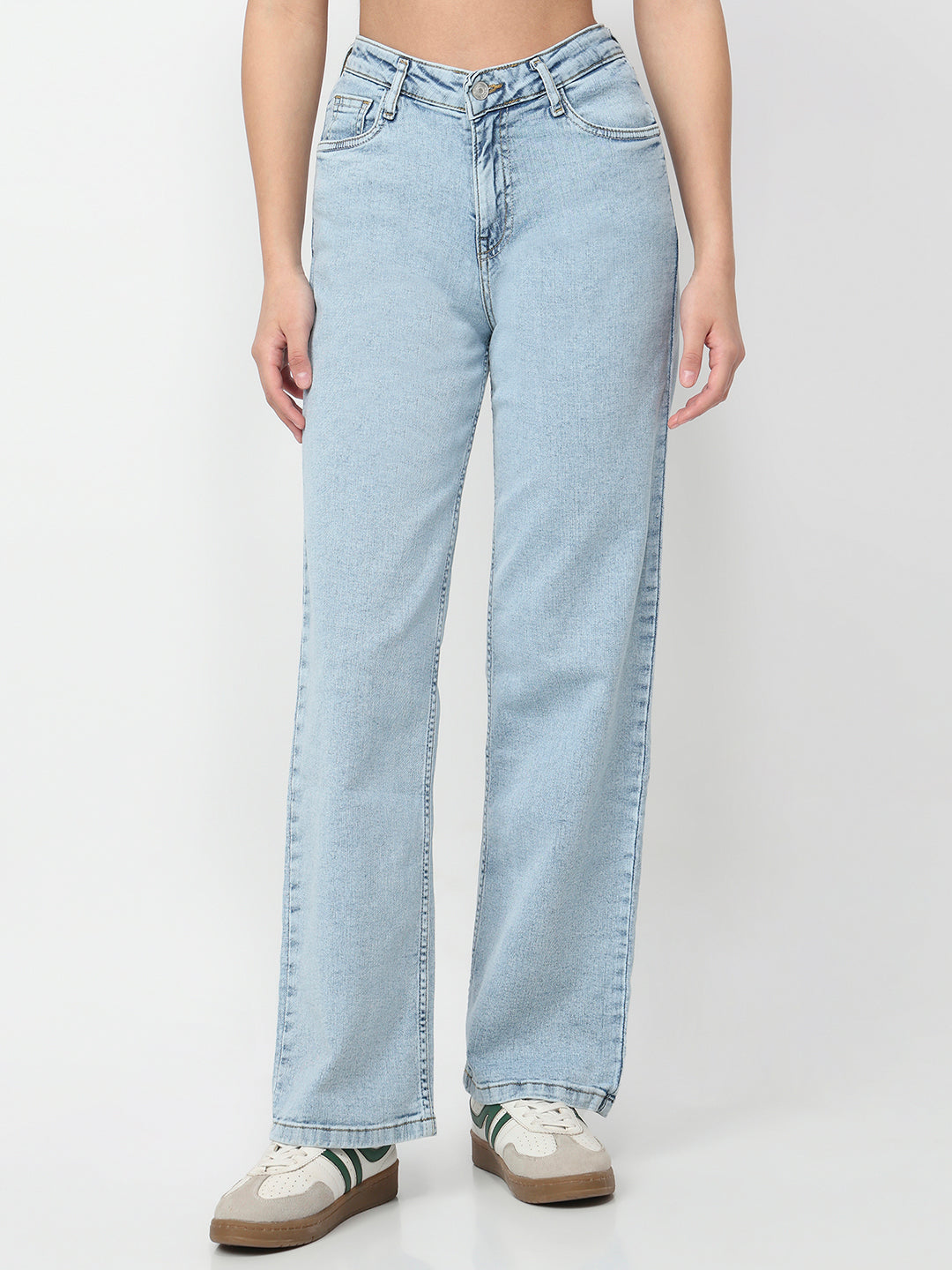 Women Light Blue High-Rise Baggy Jeans