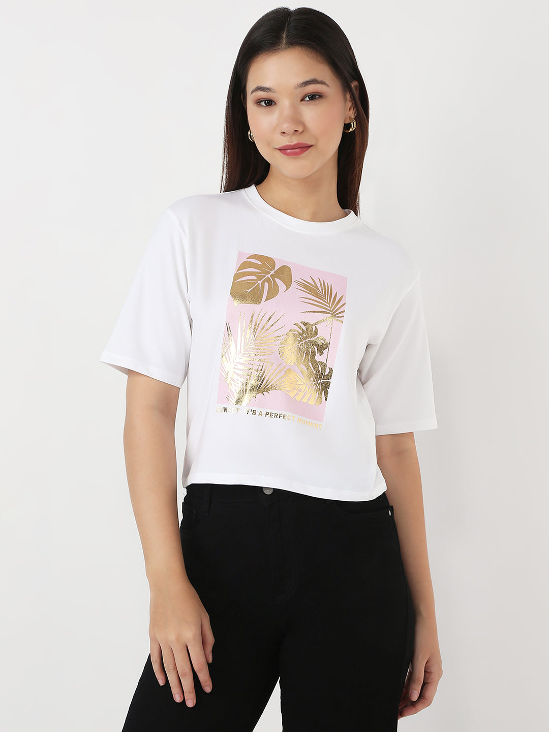 Women White Graphic Crop Genz Tees