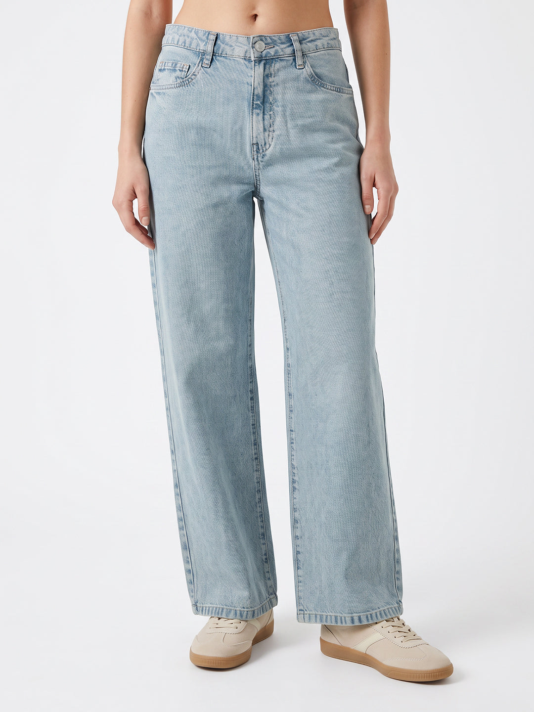Women Light Blue High-Rise Crop Wide Leg Jeans