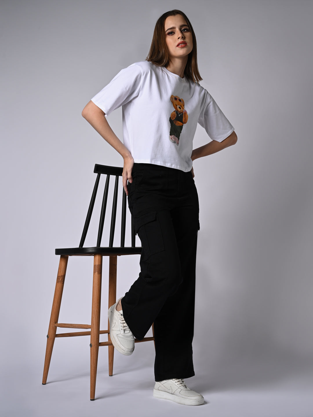 Women High-Rise Loose Straight Fit Cargo