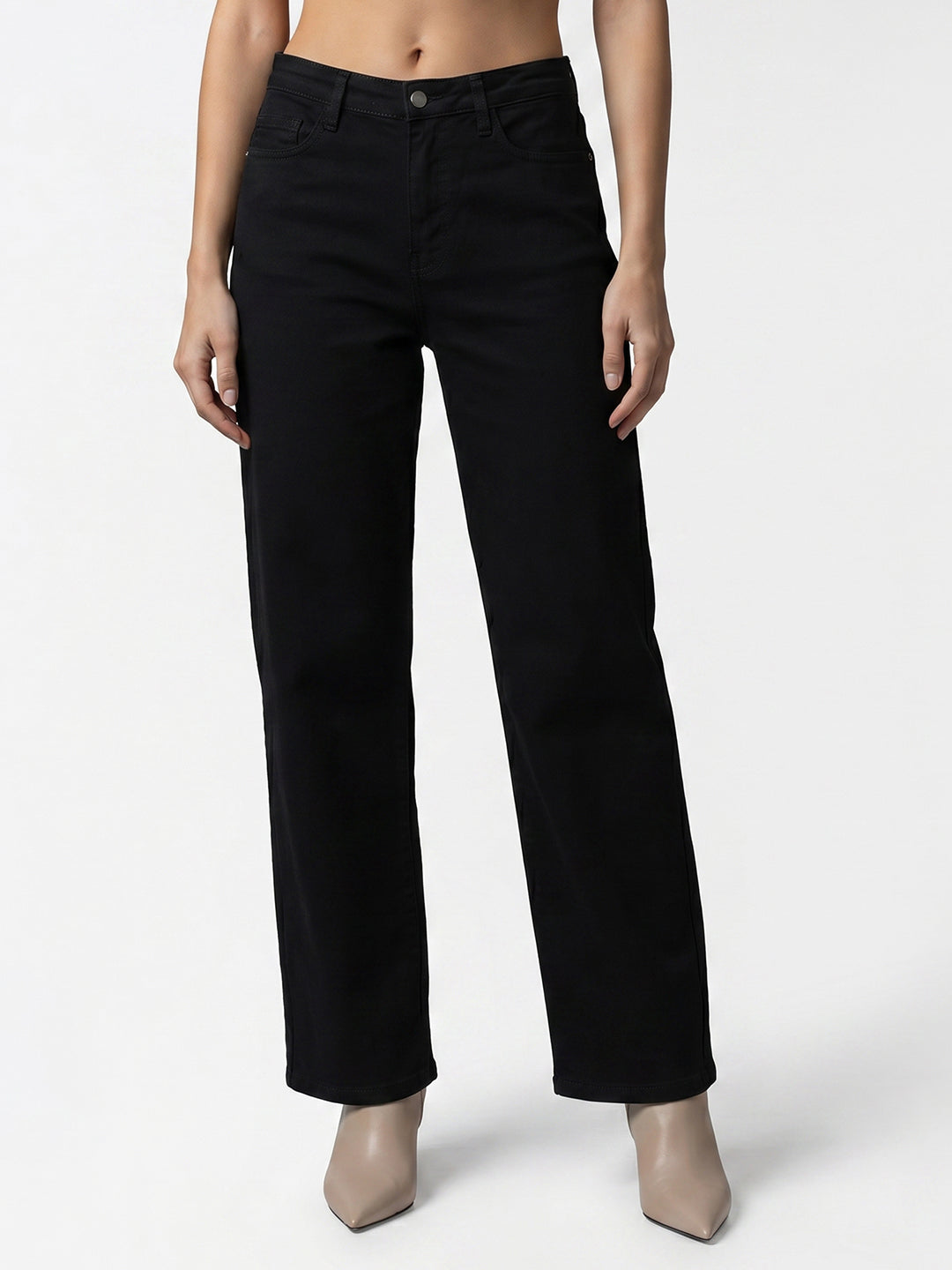 Women Black High-Rise Straight Fit Jeans