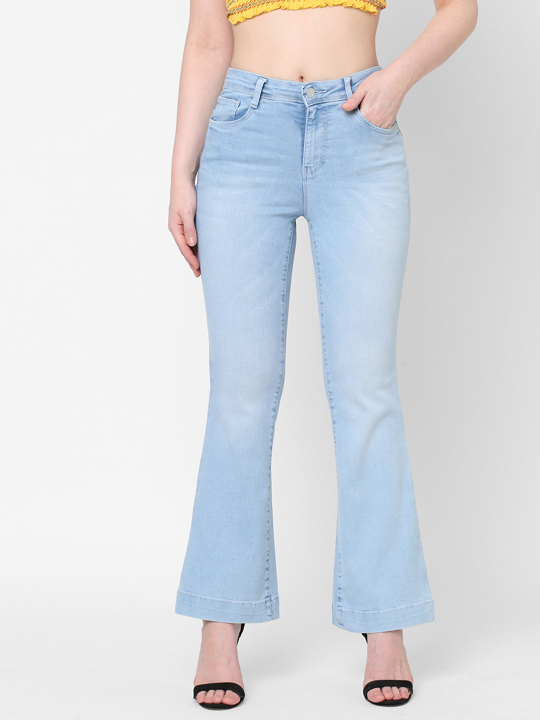 Women Light Blue High-Rise Flare Jeans