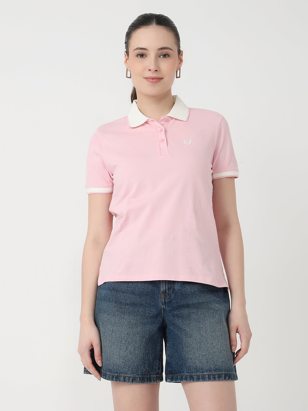 Women Pink Slim Fit Polo T-Shirt