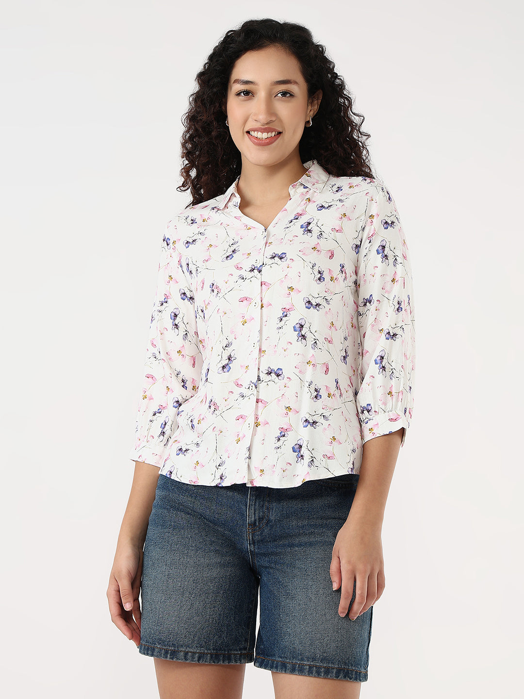 Women Floral Print Slim Shirt