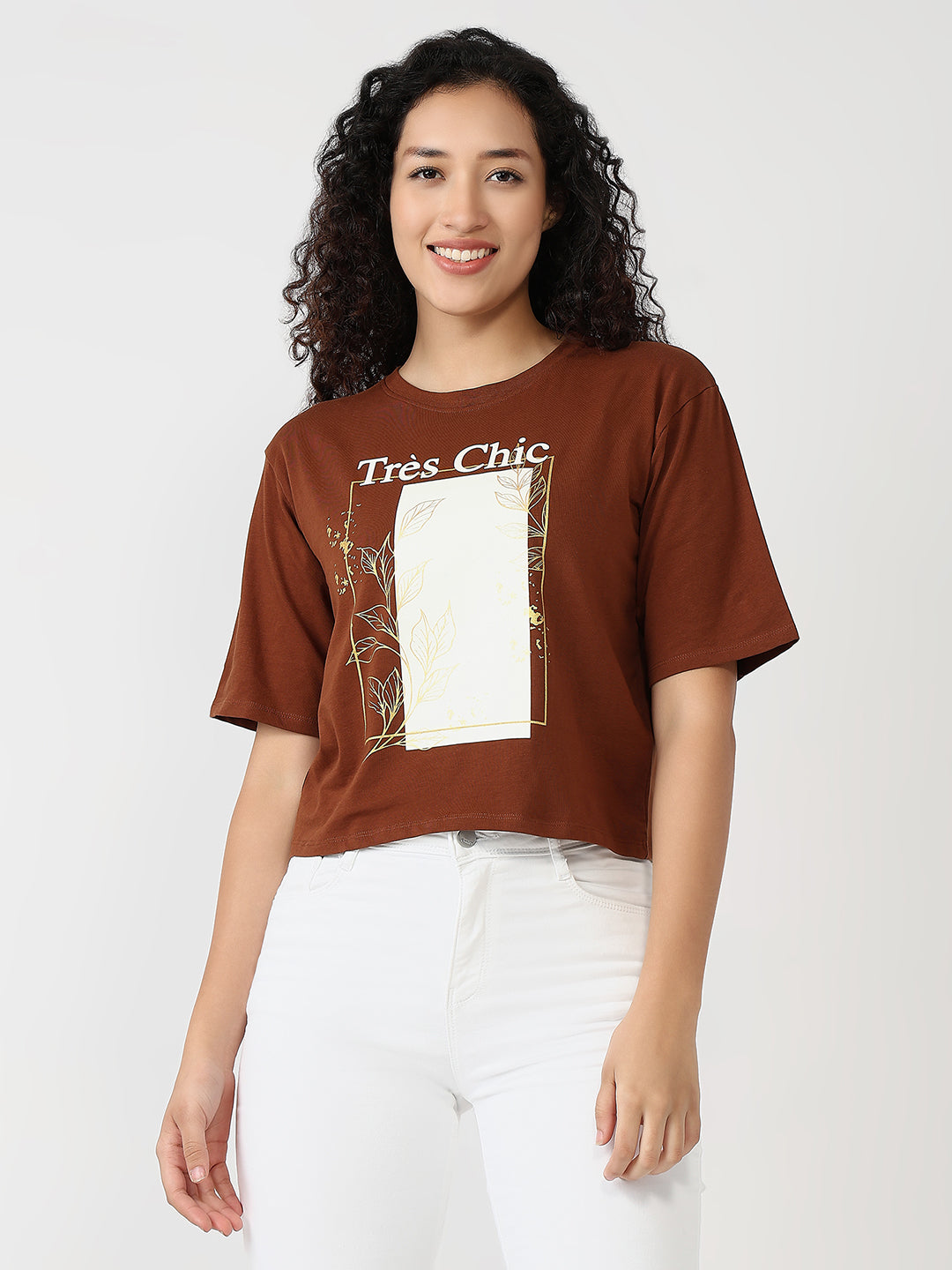 Women Sepia Slim Graphic Crop T-Shirt
