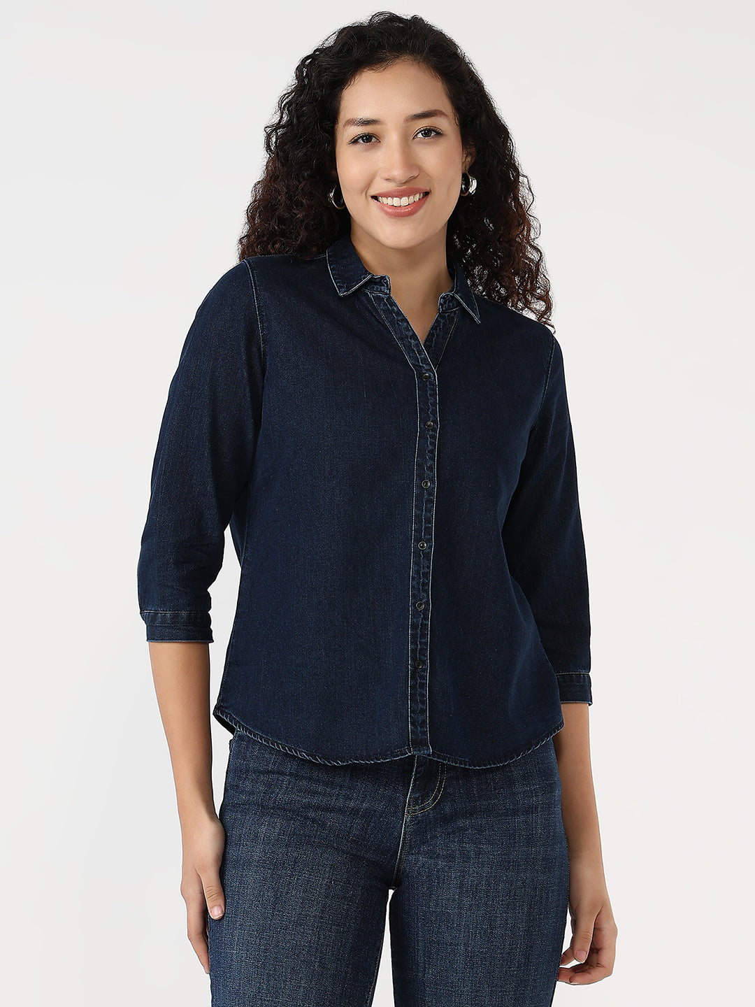 Women Dark Blue Slim Shirt