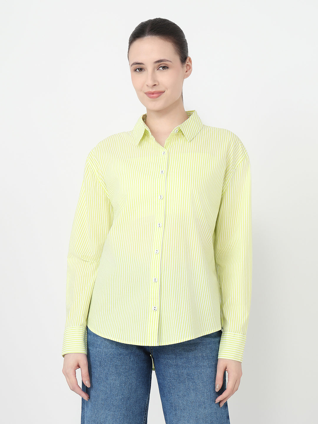 Women Lime/White Oversized Shirt