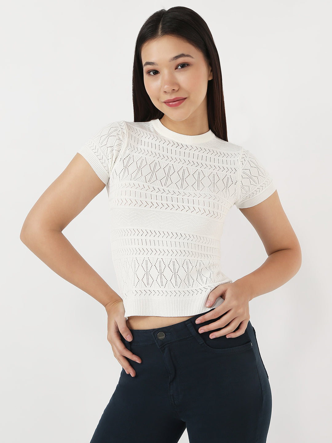 Women White Slim Flat Knit Top