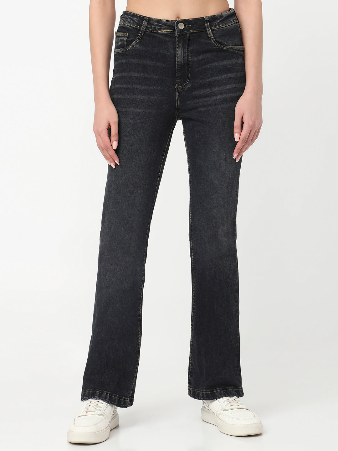 Women Charcoal High-Rise Mini Flare Jeans