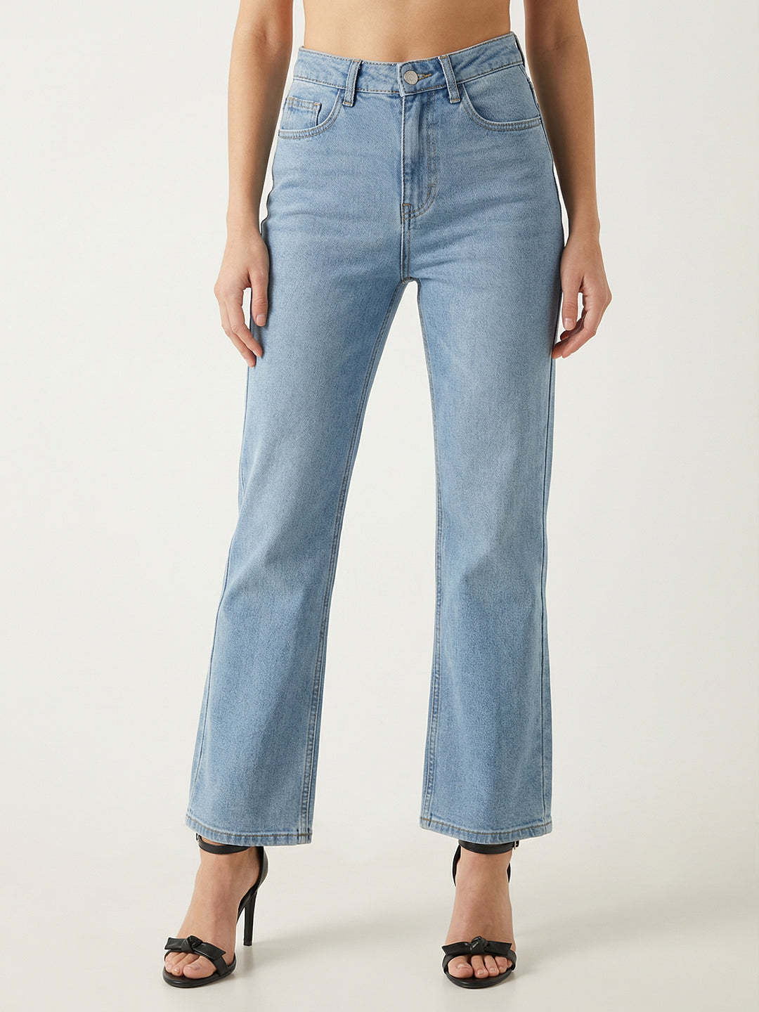 Women Light Blue High-Rise Wide Leg Shimmer Jeans