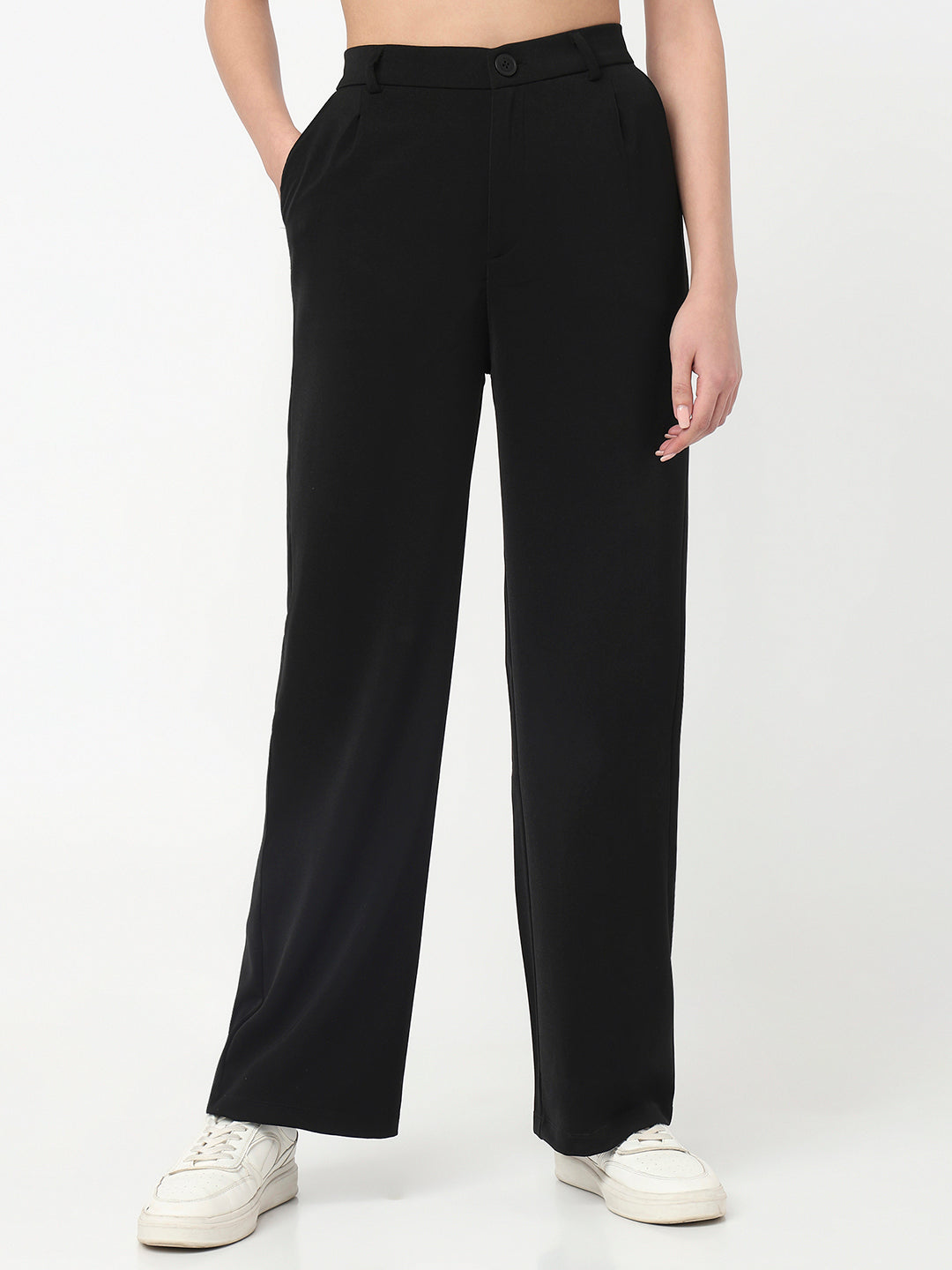 Women Black High-Rise Wide Leg Pants