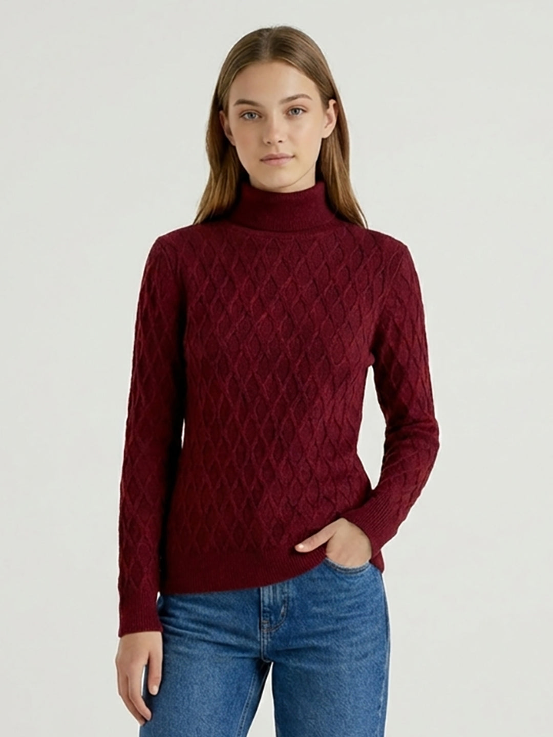 Women Maroon Slim Fit Sweater