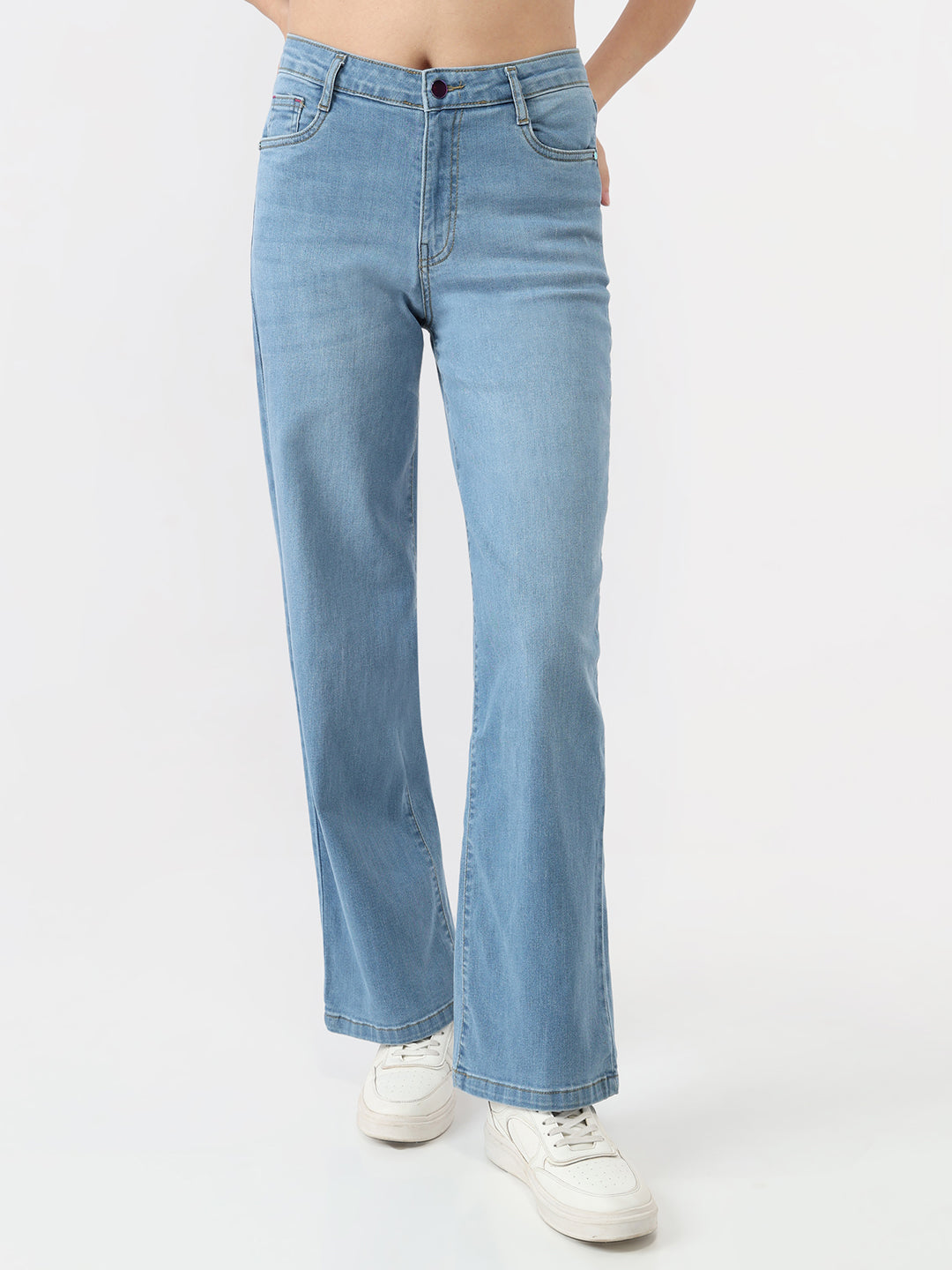 Women Blue High-Rise Wide Leg Jeans