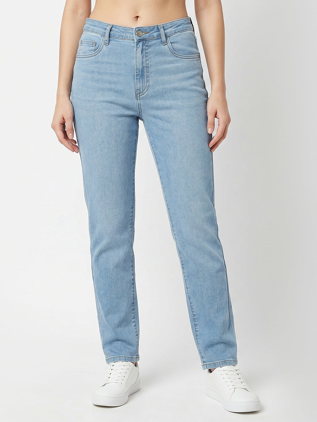 Women Light Blue High-Rise Slim Straight Fit Jeans