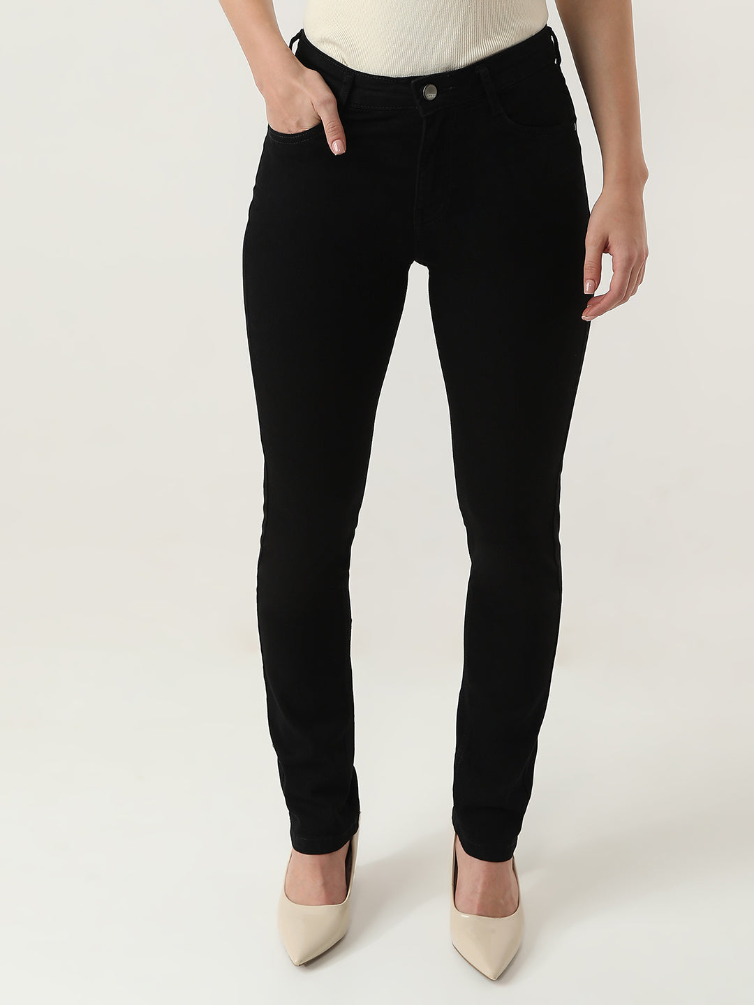 Women Black Snug Straight Jeans