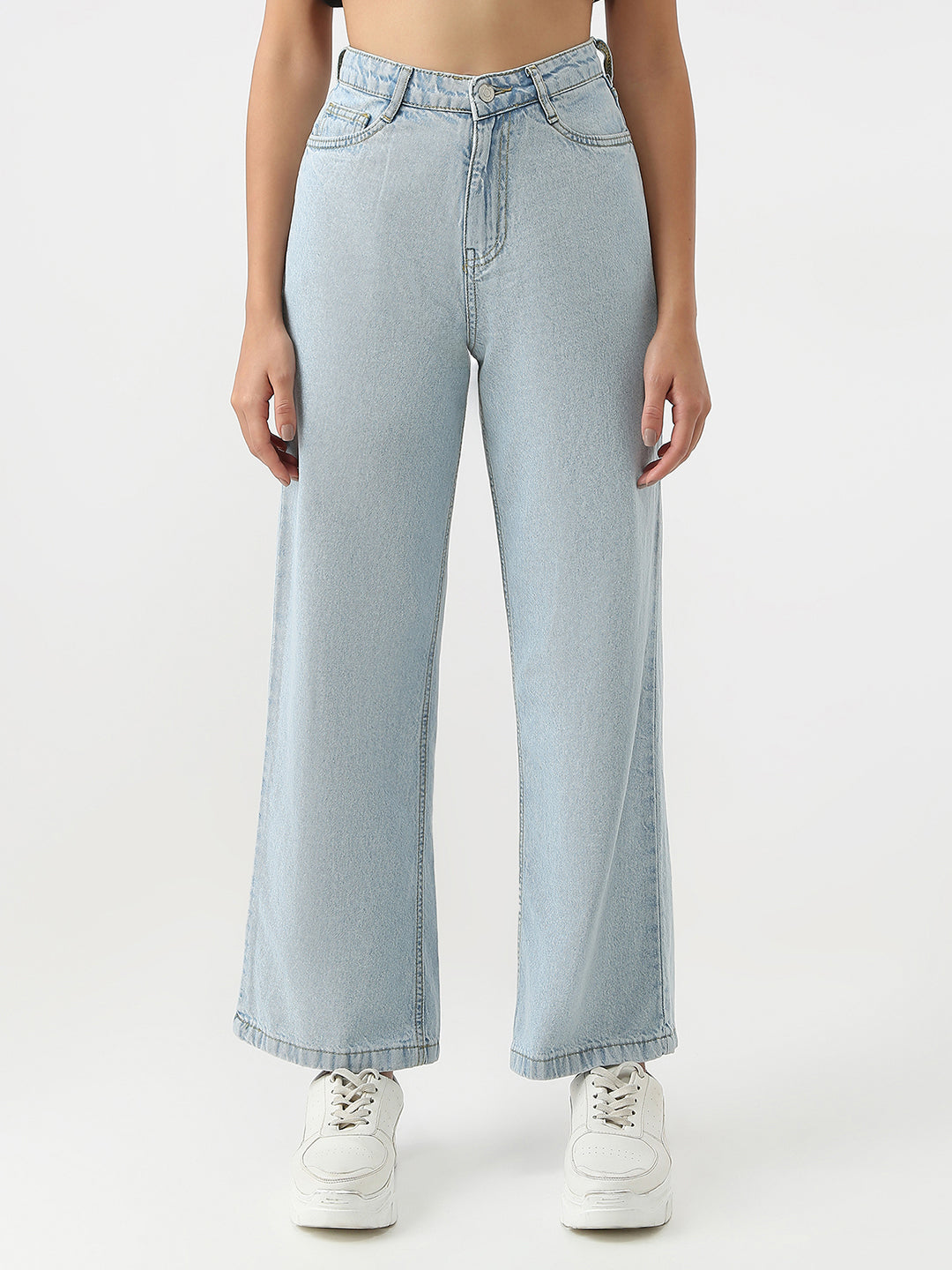 Women Light Blue High-Rise Wide Leg Jeans