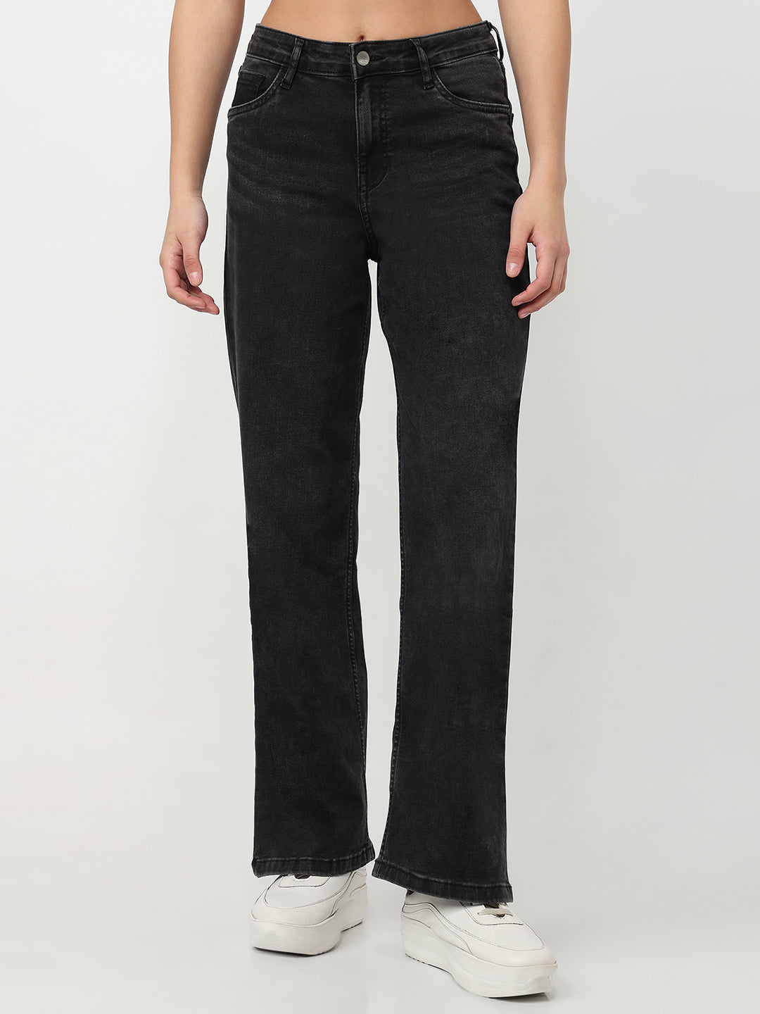Women Charcoal High-Rise Wide Leg Jeans