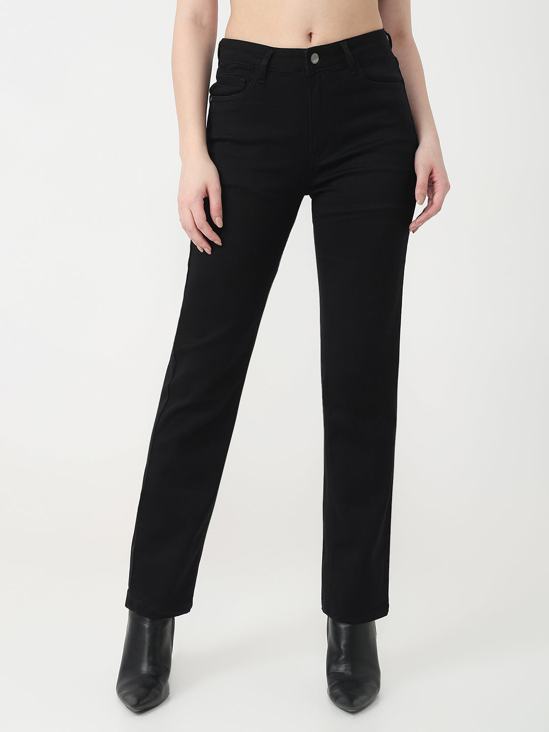 Women Black High-Rise Slim Straight Jeans