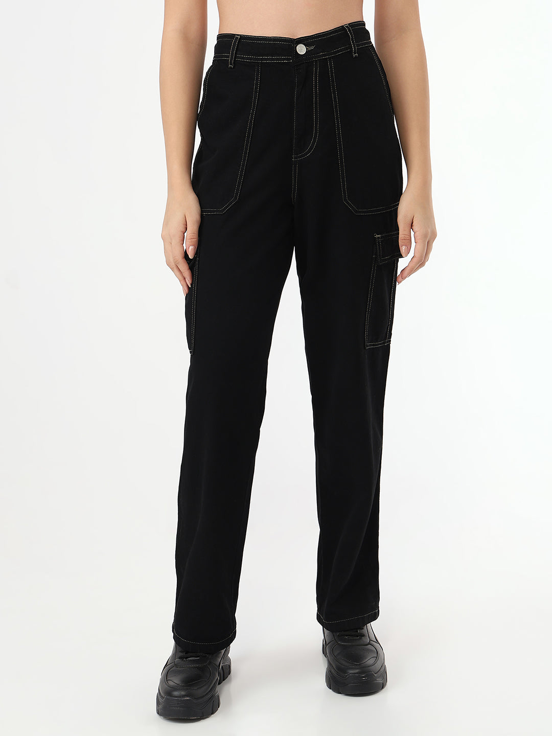 Women Black Mid-Rise Skinny Cargo