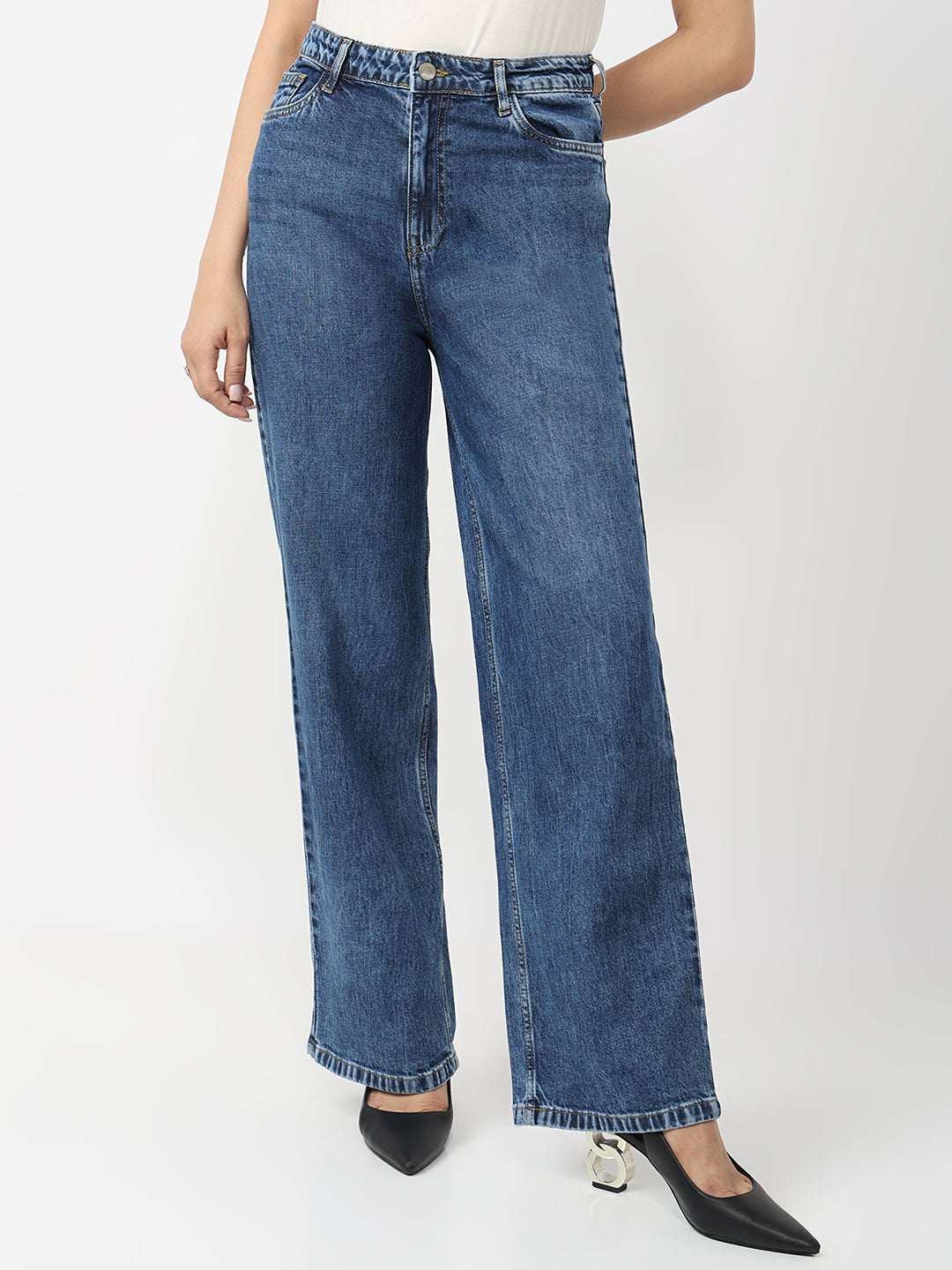 Blue High-Rise Straight Fit Jeans