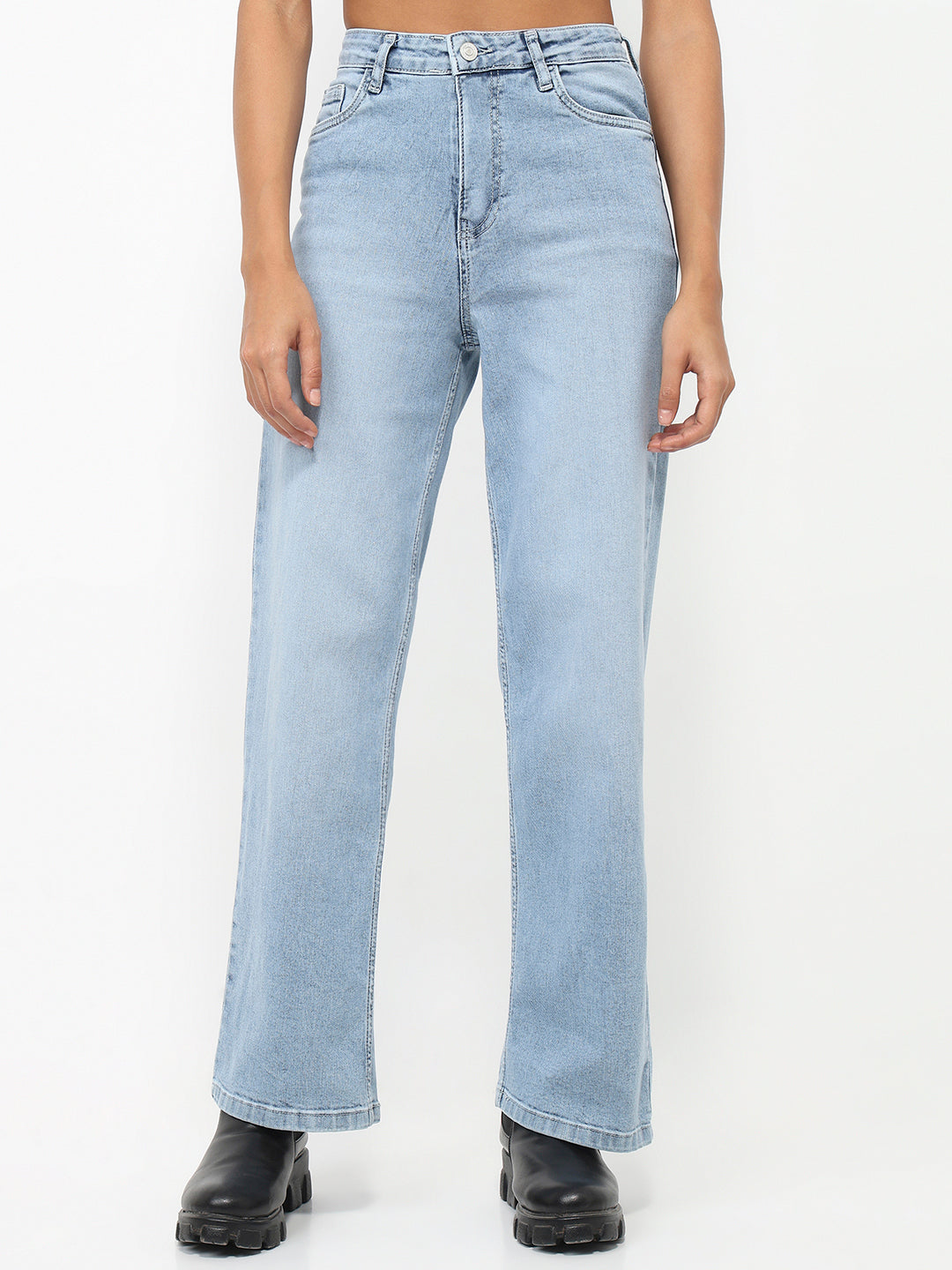 Women Light Blue High-Rise Wide Leg Jeans