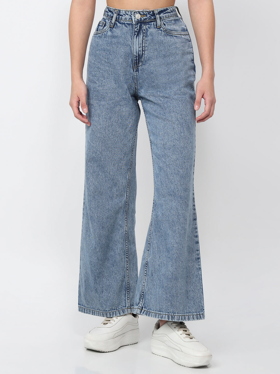 Women Blue High-Rise Super Wide Leg Jeans