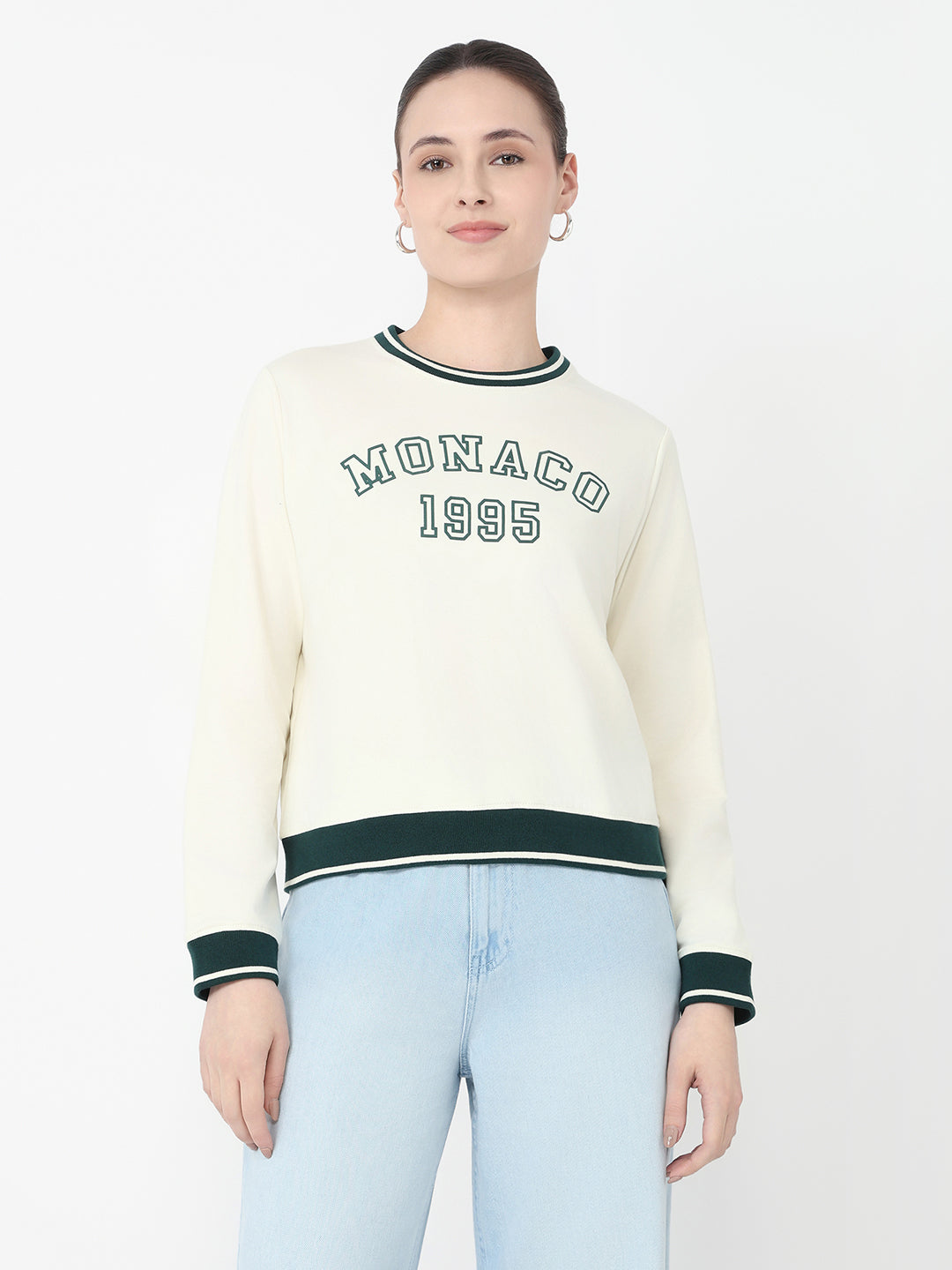 Women Ivory Slim Fit Sweatshirt