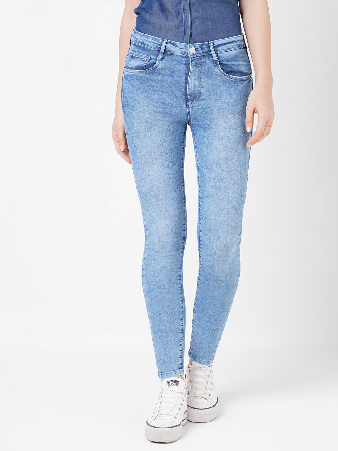Women Light Blue High-Rise Skinny Jeans