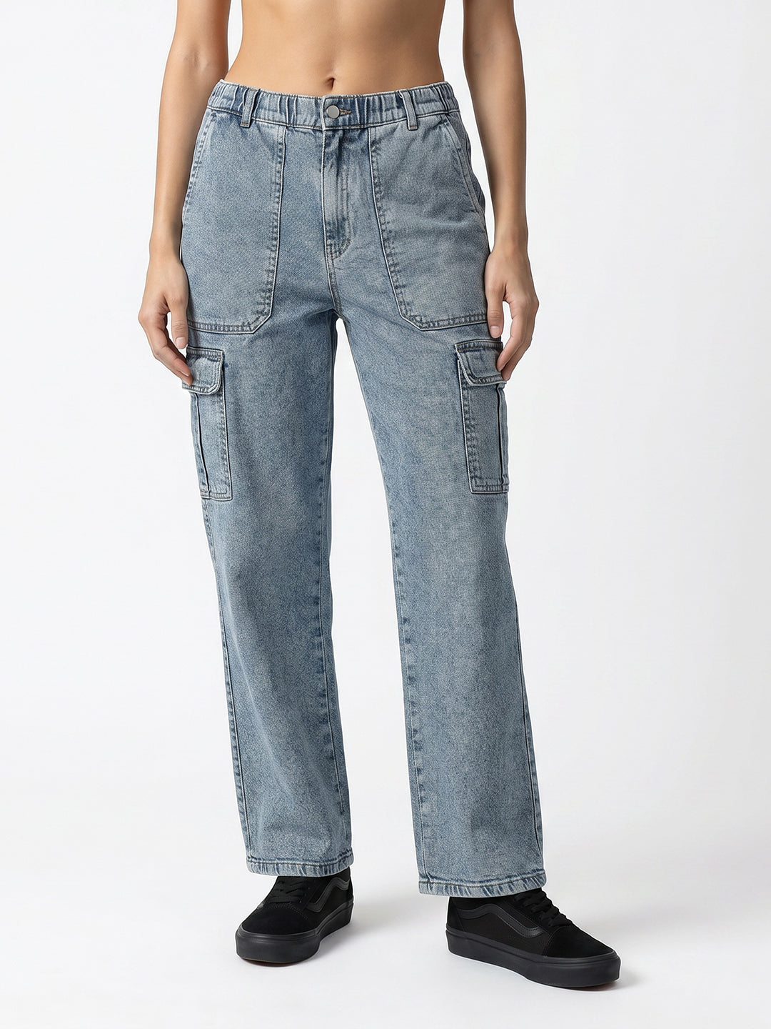 Women Light Blue Mid-Rise Cargo