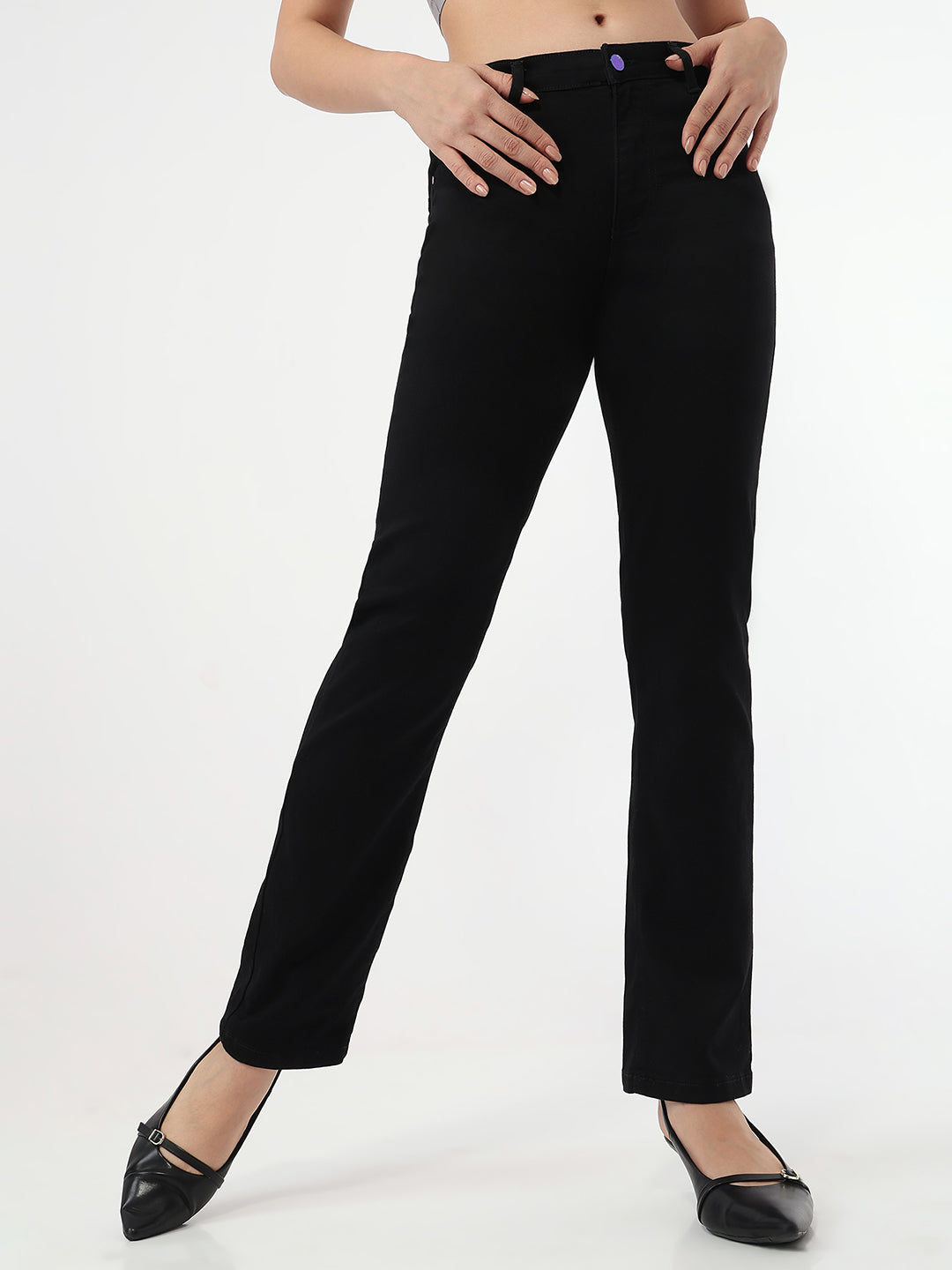 Women Black High-Rise Slim Straight Fit Jeans