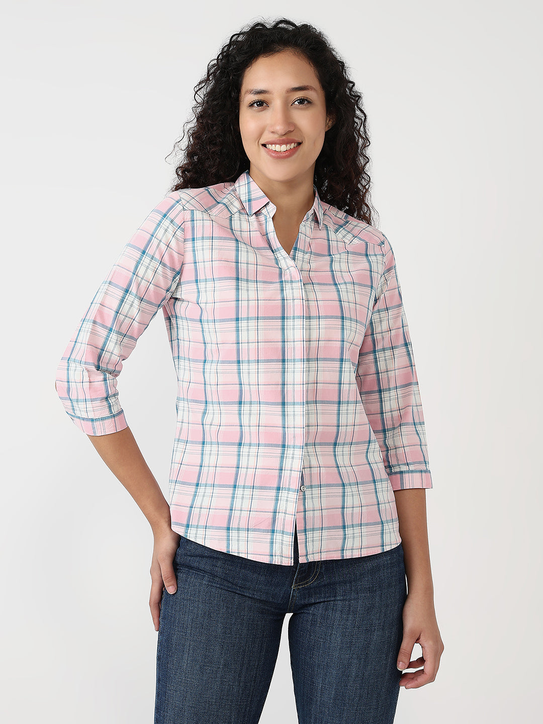 Women Rose Pink Slim Shirt