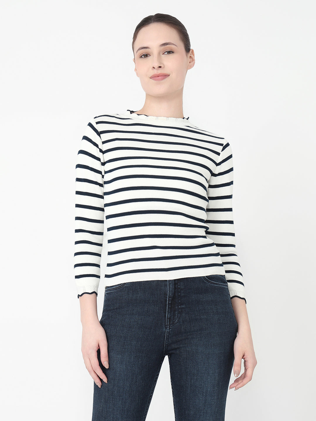 Women Airforce/White Slim Fit Flat Knit