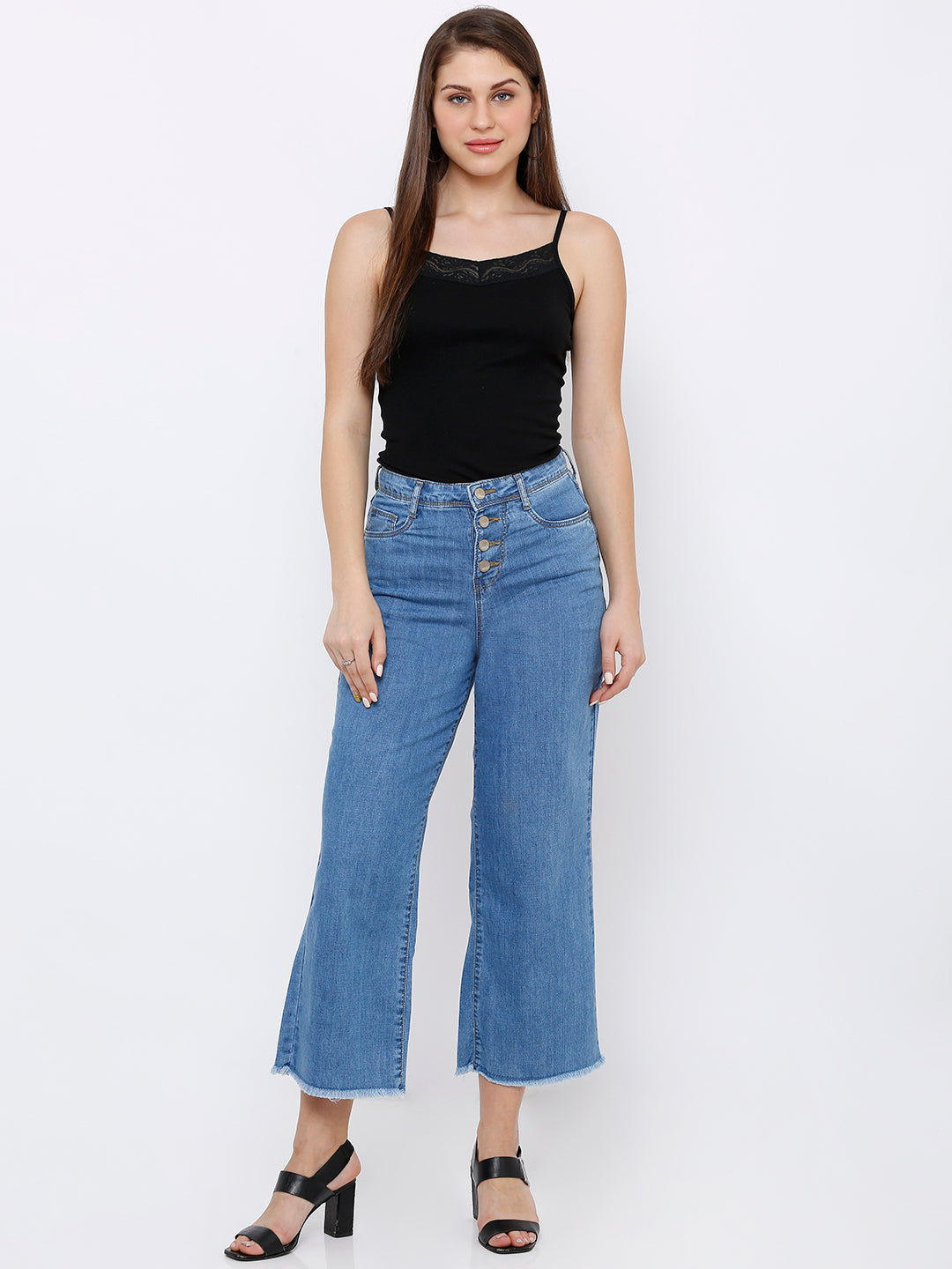 Women Blue High-Rise Wide Leg Jeans