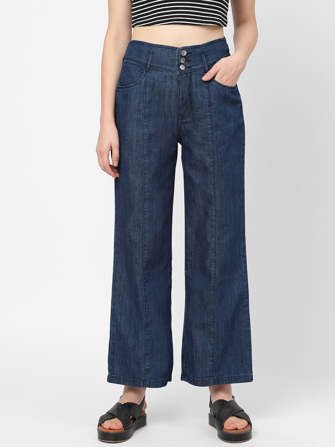 Women Blue High-Rise Wide Leg Jeans