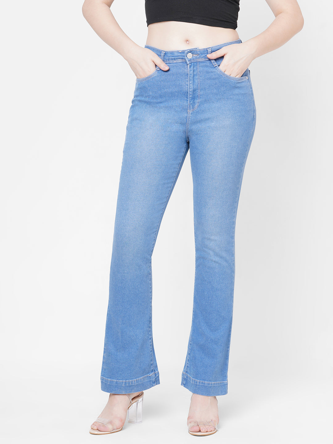 Women High-Rise Mini Flare Jeans