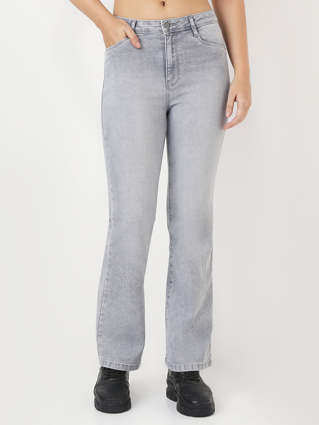 Women Light Grey High-Rise Flare Jeans